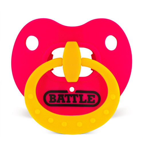 New Battle Binky Oxygen Pink w/ Yellow Ring Football Mouthguard - OSFM