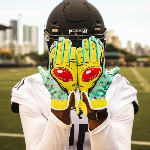 Load image into Gallery viewer, New Battle Cloaked &quot;Alien&quot; Blue &amp; White Football Receiver Gloves - Youth XL
