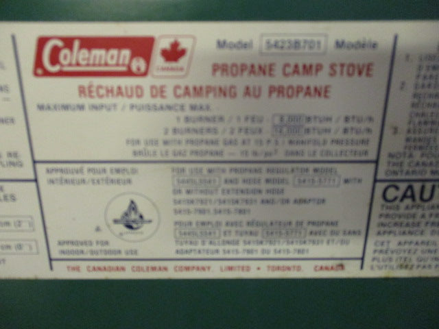 Load image into Gallery viewer, Used Vintage Coleman Canada Dual Burner Propane Camp Stove 5423B701

