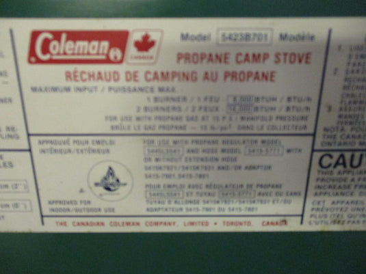 Used Vintage Coleman Canada Dual Burner Propane Camp Stove 5423B701
