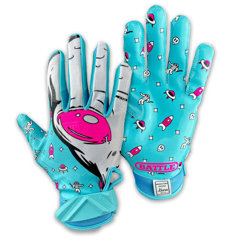 Load image into Gallery viewer, New Battle Cloaked &quot;Alien&quot; Blue and White Football Receiver Gloves - Adult Med
