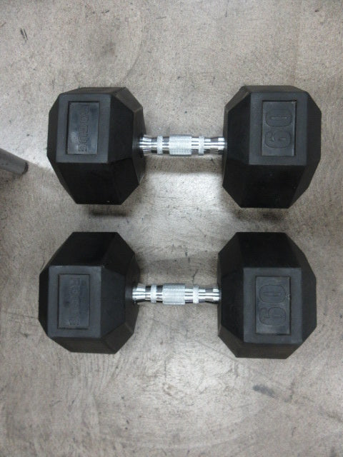 Used Rogue Rubber Hex 60 LB Dumbbell Pair