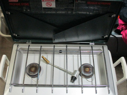 Used Coleman 2 Burner camping Stove With Wind Shield