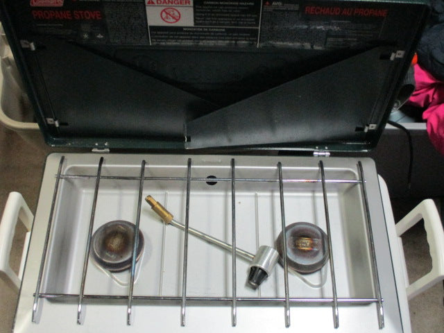 Load image into Gallery viewer, Used Coleman 2 Burner camping Stove With Wind Shield
