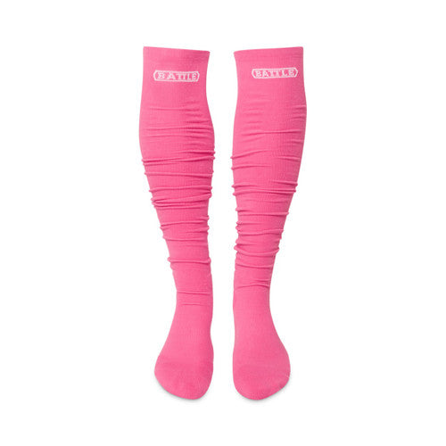 New Battle Long Football Scrunch Socks- One Pair-  Pink Adult Size L/XL