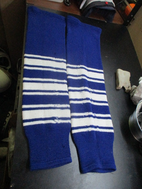Load image into Gallery viewer, Used CCM Blue and White Hockey Socks - holes
