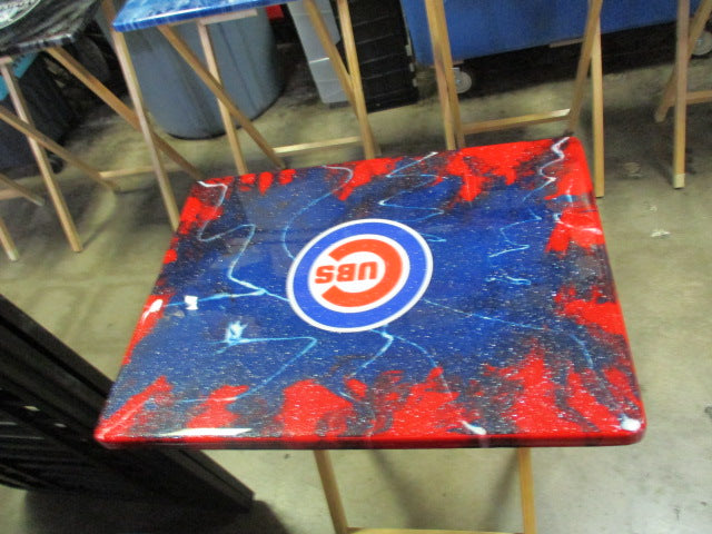 Load image into Gallery viewer, New Custom Made Epoxy Chicago Cubs Wood Folding Table 19&quot;x15&quot; x26.5&quot; Tall
