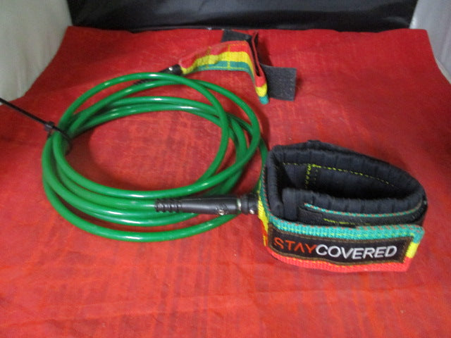 Load image into Gallery viewer, Used Stay Covered Rasta Green Surfboard Leash
