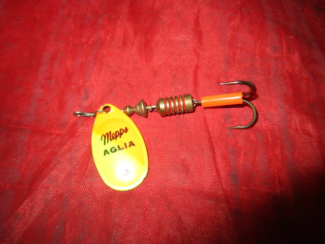 Load image into Gallery viewer, Used Mepps Aglia Plain Treble Spinner Size 3 Hot Orange/Chartreuse 1/4 Oz B3 HOC
