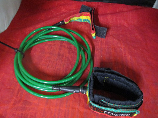 Load image into Gallery viewer, Used Stay Covered Rasta Green Surfboard Leash
