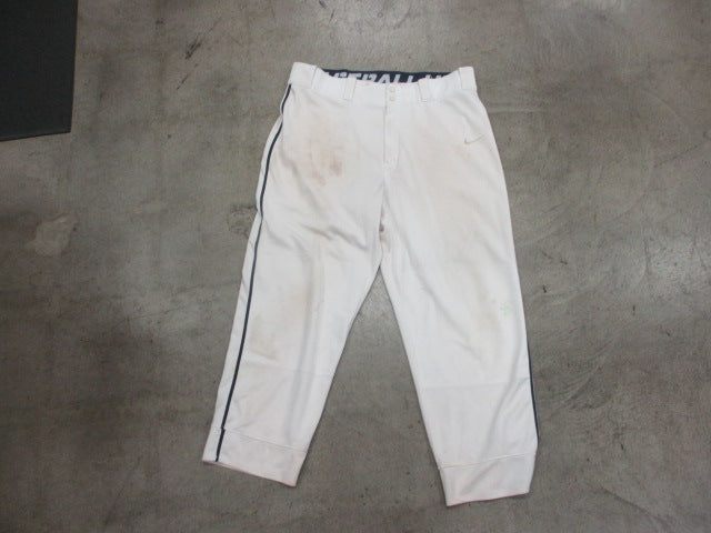 Load image into Gallery viewer, Used Nike Open Bottom White Baseball Pants W/ Navy Piping Adult XL (Hemmed)
